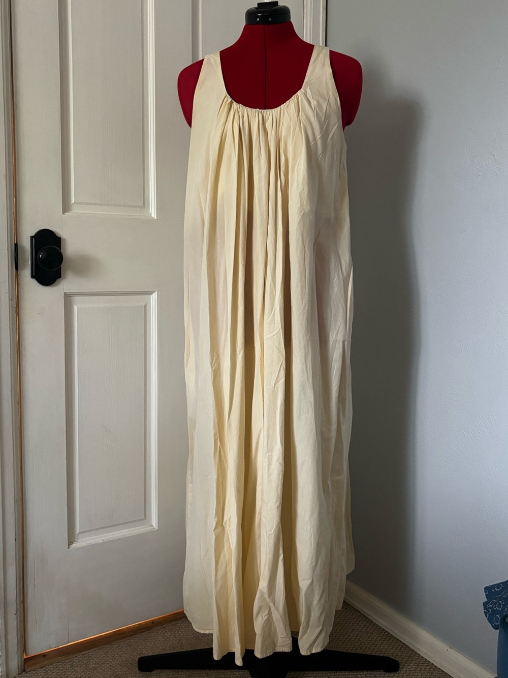 Hemi Blurr 100% Cotton Cream Sleeveless Maxi Dress, Scoop Back